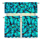 Turquoise Butterfly Pattern Print 3 Piece Kitchen Curtains