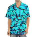 Turquoise Butterfly Pattern Print Aloha Shirt