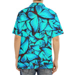 Turquoise Butterfly Pattern Print Aloha Shirt