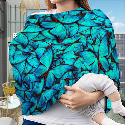 Turquoise Butterfly Pattern Print Baby Seat Cover