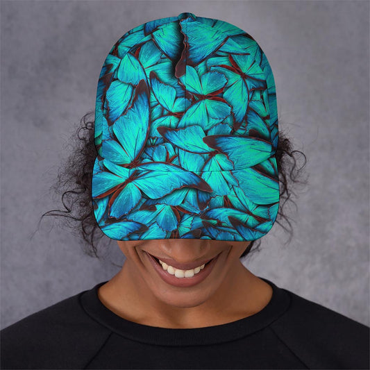 Turquoise Butterfly Pattern Print Baseball Cap