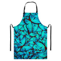 Turquoise Butterfly Pattern Print Bib Apron With Pocket