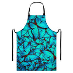 Turquoise Butterfly Pattern Print Bib Apron With Pocket