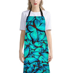 Turquoise Butterfly Pattern Print Bib Apron With Pocket