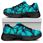 Turquoise Butterfly Pattern Print Black Chunky Shoes