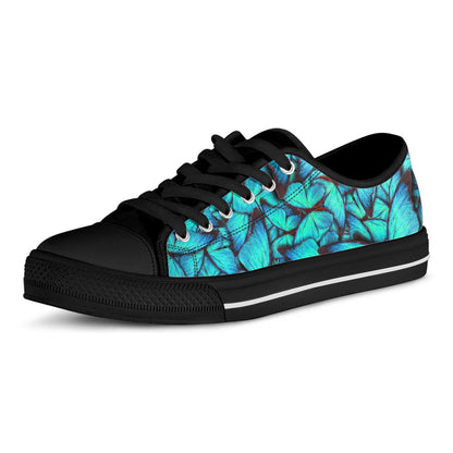 Turquoise Butterfly Pattern Print Black Low Top Sneakers