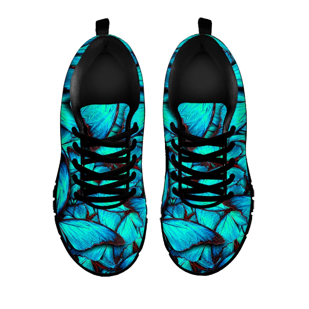 Turquoise Butterfly Pattern Print Black Running Shoes