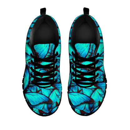 Turquoise Butterfly Pattern Print Black Running Shoes