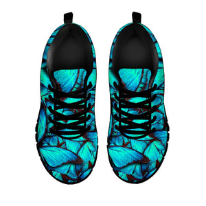 Turquoise Butterfly Pattern Print Black Running Shoes