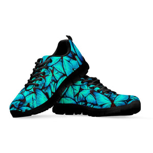 Turquoise Butterfly Pattern Print Black Running Shoes