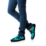 Turquoise Butterfly Pattern Print Black Slip On Sneakers