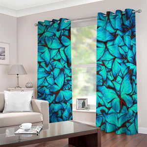 Turquoise Butterfly Pattern Print Blackout Grommet Curtains