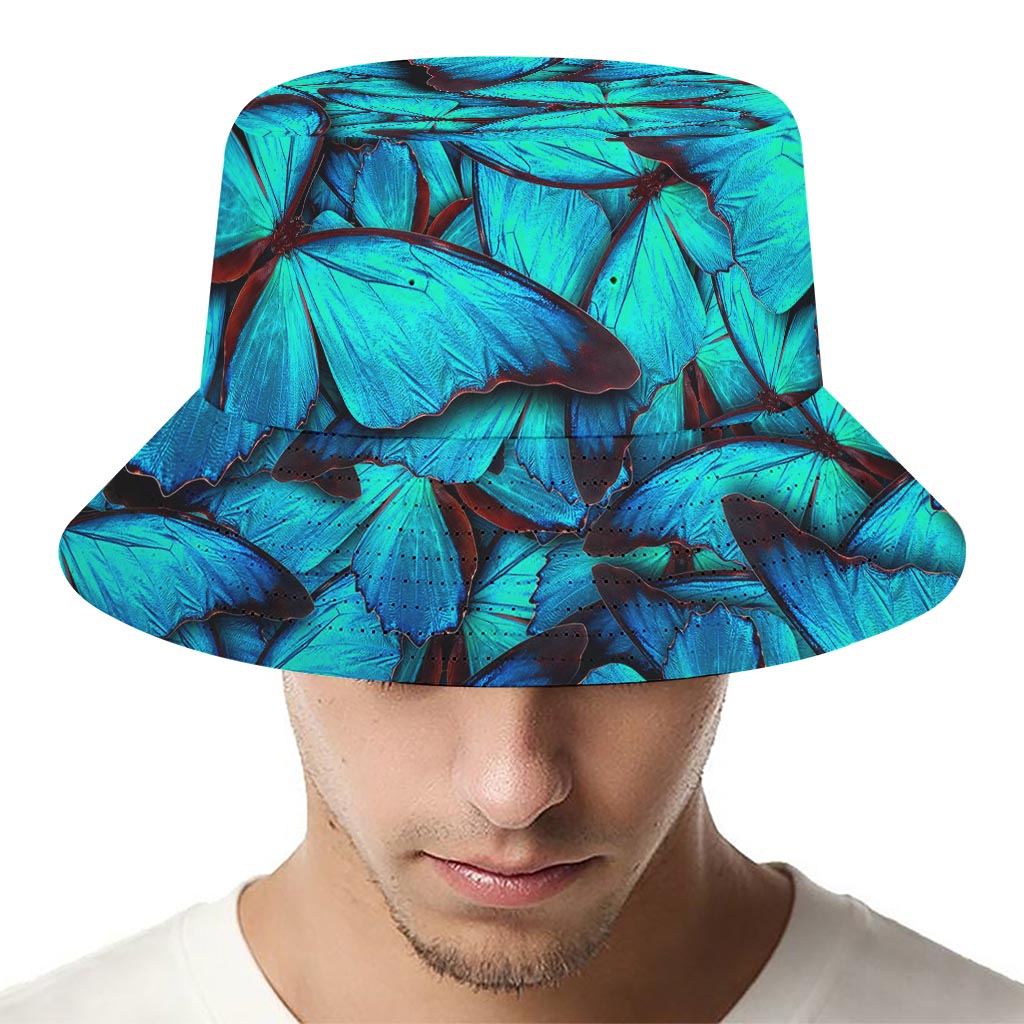 Turquoise Butterfly Pattern Print Bucket Hat