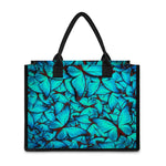Turquoise Butterfly Pattern Print Canvas Tote Bag