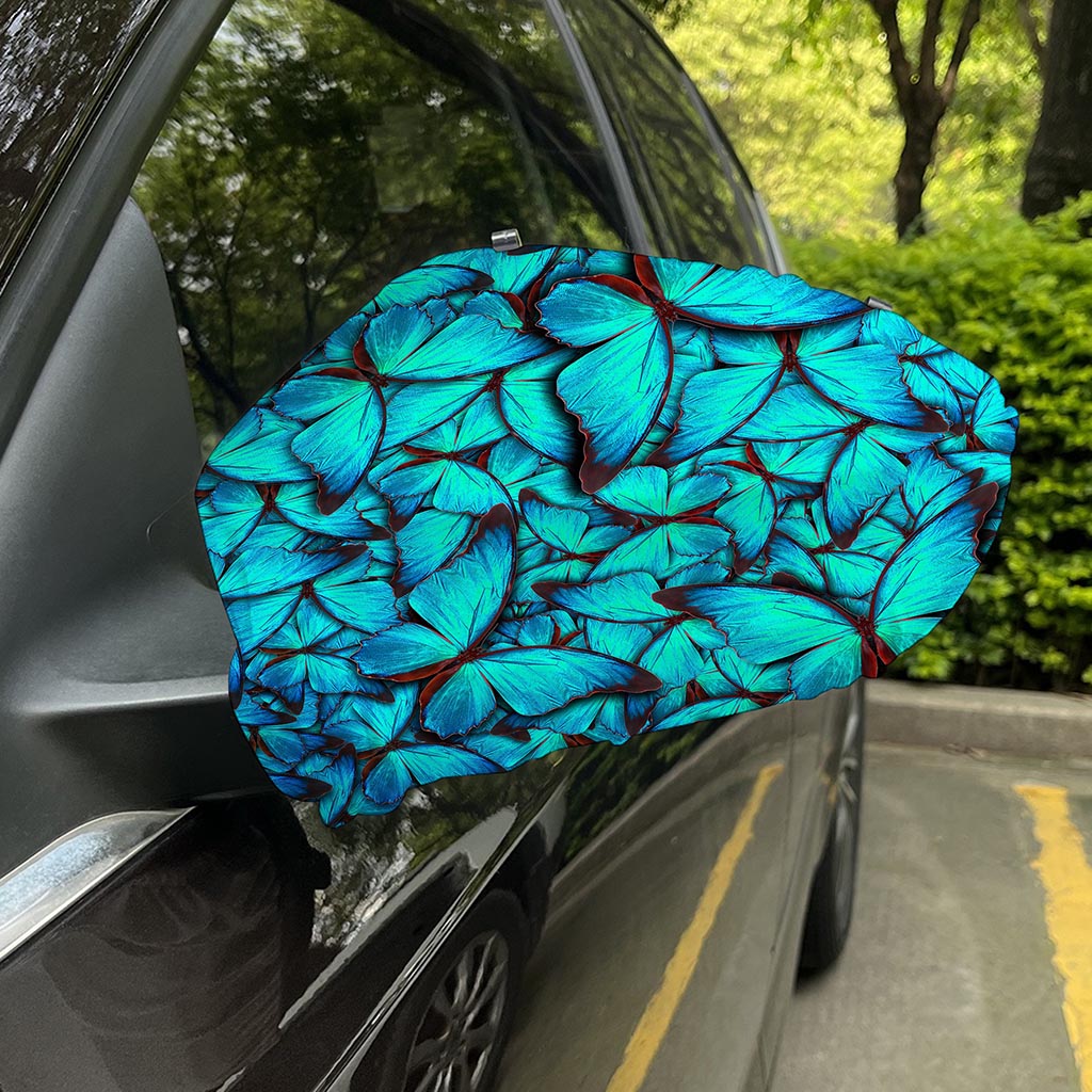 Turquoise Butterfly Pattern Print Car Side Mirror Covers