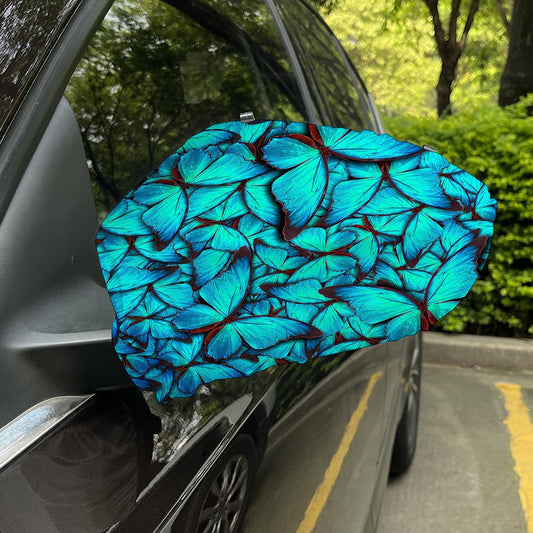 Turquoise Butterfly Pattern Print Car Side Mirror Covers