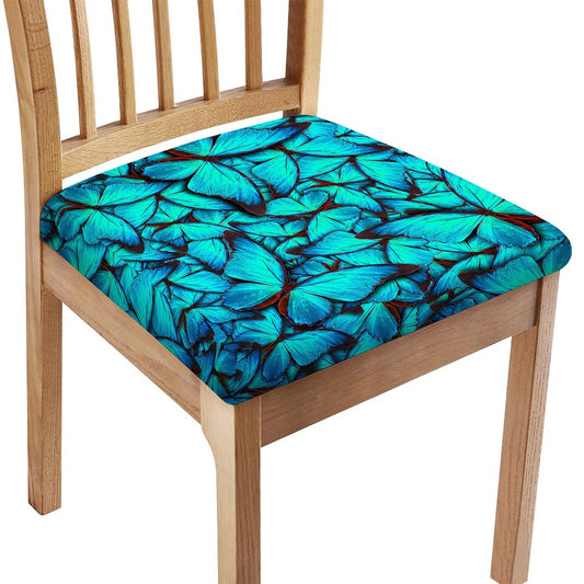 Turquoise Butterfly Pattern Print Chair Cushion Cover