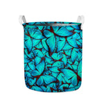 Turquoise Butterfly Pattern Print Collapsible Laundry Basket
