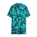 Turquoise Butterfly Pattern Print Cotton Hawaiian Shirt