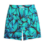 Turquoise Butterfly Pattern Print Cotton Shorts