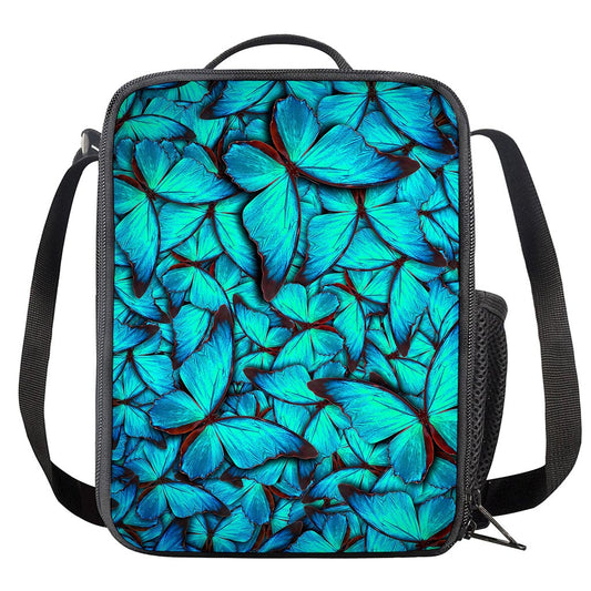 Turquoise Butterfly Pattern Print Crossbody Lunch Bag