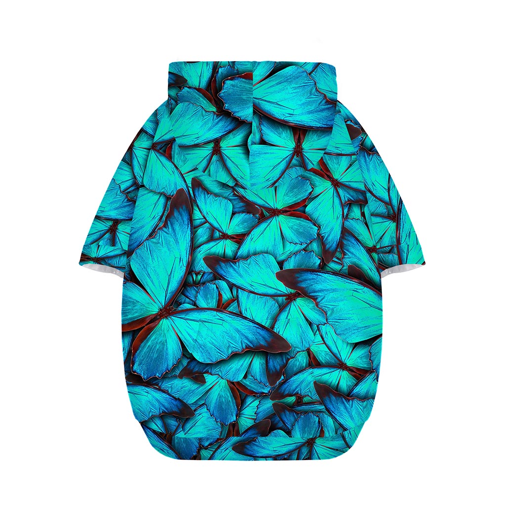 Turquoise Butterfly Pattern Print Dog Zip Up Hoodie