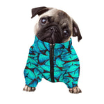 Turquoise Butterfly Pattern Print Dog Zip Up Jacket