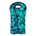 Turquoise Butterfly Pattern Print Double Neoprene Wine Tote