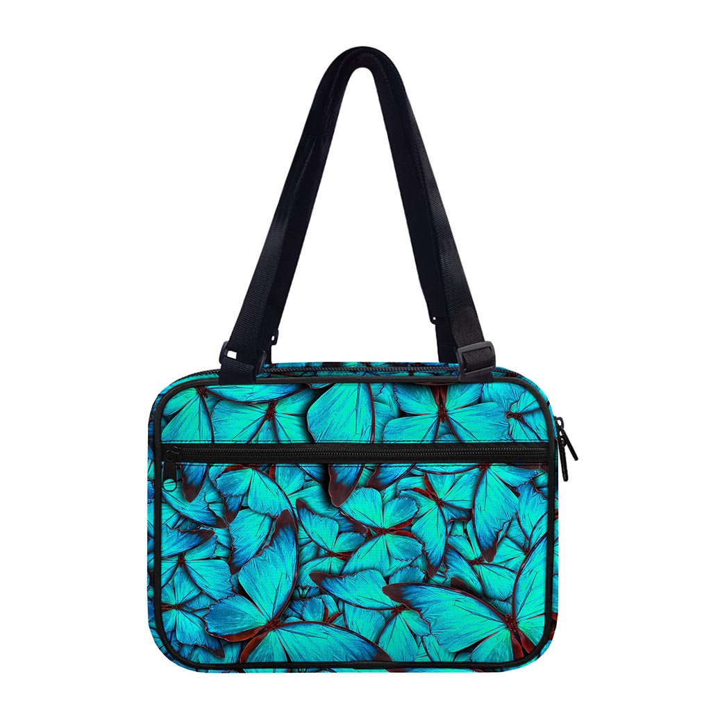 Turquoise Butterfly Pattern Print Double Strap Bible Bag