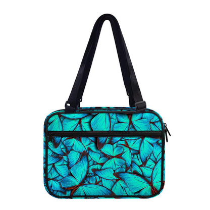 Turquoise Butterfly Pattern Print Double Strap Bible Bag