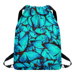 Turquoise Butterfly Pattern Print Drawstring Backpack