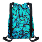 Turquoise Butterfly Pattern Print Drawstring Backpack
