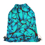 Turquoise Butterfly Pattern Print Drawstring Bag