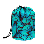 Turquoise Butterfly Pattern Print Drawstring Makeup Bag