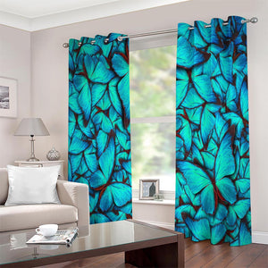 Turquoise Butterfly Pattern Print Extra Wide Grommet Curtains