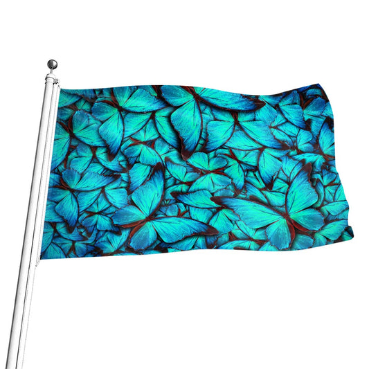 Turquoise Butterfly Pattern Print Flag