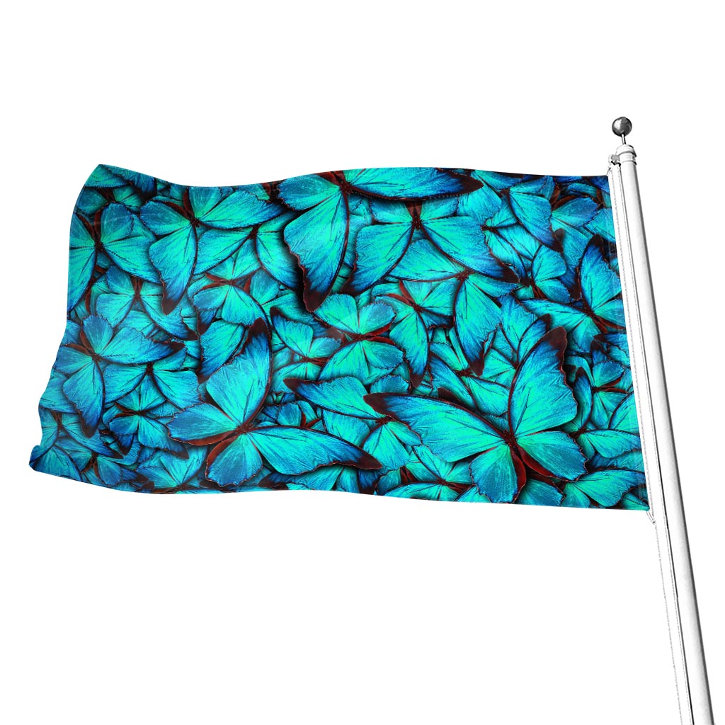 Turquoise Butterfly Pattern Print Flag