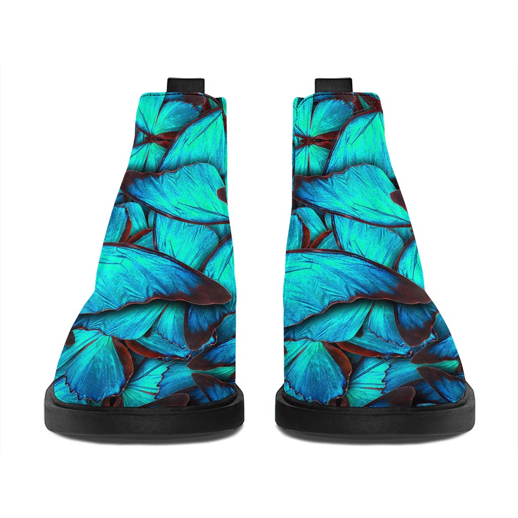 Turquoise Butterfly Pattern Print Flat Ankle Boots