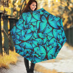 Turquoise Butterfly Pattern Print Foldable Umbrella