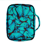Turquoise Butterfly Pattern Print Front Pocket Bible Bag
