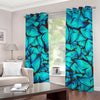 Turquoise Butterfly Pattern Print Grommet Curtains