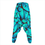 Turquoise Butterfly Pattern Print Hammer Pants