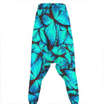 Turquoise Butterfly Pattern Print Hammer Pants