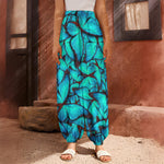 Turquoise Butterfly Pattern Print Harem Pants