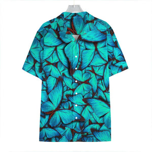 Turquoise Butterfly Pattern Print Hawaiian Shirt