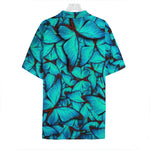 Turquoise Butterfly Pattern Print Hawaiian Shirt