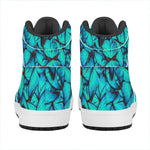 Turquoise Butterfly Pattern Print High Top Leather Sneakers