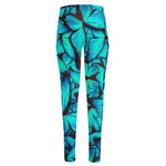 Turquoise Butterfly Pattern Print High-Waisted Pocket Leggings