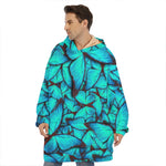 Turquoise Butterfly Pattern Print Hoodie Blanket