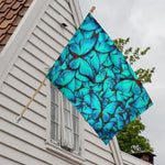 Turquoise Butterfly Pattern Print House Flag